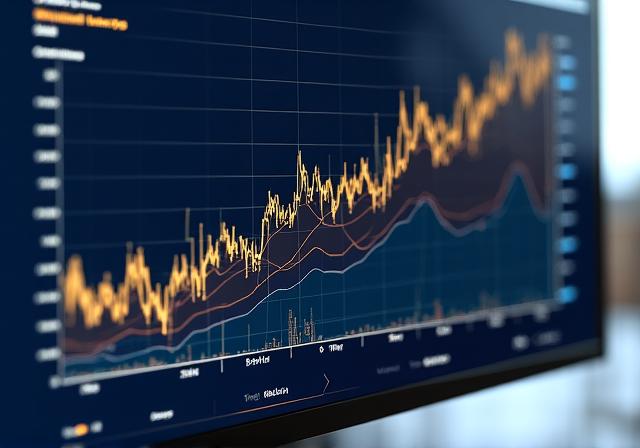 Complex data visualization showing historical trends forecasting future growth curves